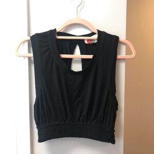 FP Beach Black Sleeveless Ruched Scoop Neck Peep Hope Crop Top Shirt